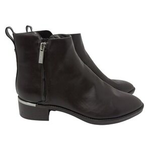 Calvin Klein Ankle Boots Women 9M Brown Leather Side Zip Block Heel Silver Trim